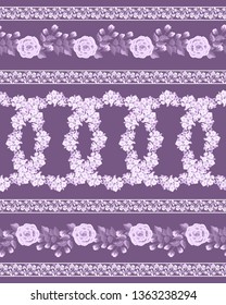 Cute plant one tone border. Floral piece of garment print. Flower design for wallpapers, print, gift wrap and 