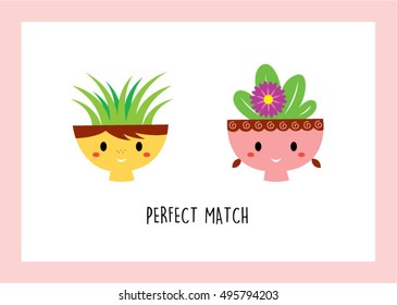 cute plant perfect match anniversary greeting card