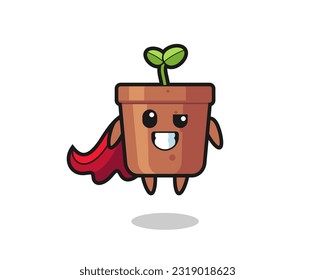 the cute plant pot character as a flying superhero , cute style design for t shirt, sticker, logo element