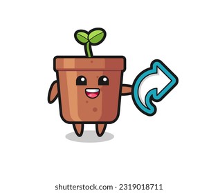 cute plant pot hold social media share symbol , cute style design for t shirt, sticker, logo element