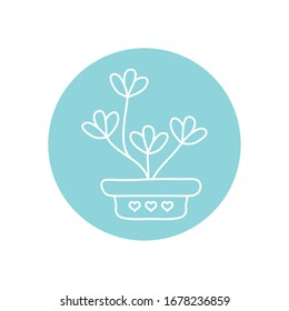 cute plant in a pot icon over white background, minimalist tattoo concept, line block style, vector illustration