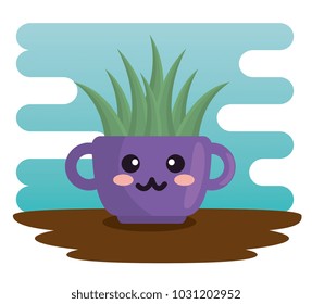 cute plant in pot kawaii character