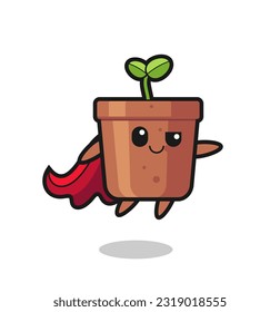 cute plant pot superhero character is flying , cute style design for t shirt, sticker, logo element