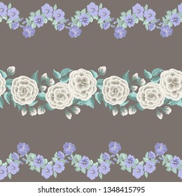 Cute plant shabby chic border. Floral piece of garment print. Flower design for wallpapers, print, gift wrap and scrapbooking.