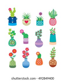cute plant in vase vector collection