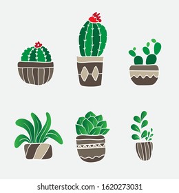 cute plant vector, small plant in pot succulents or cactus