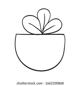 cute plant vector, small plant in pot.  hand drawn plant illustration on pot.  Black and white illustration for coloring book.