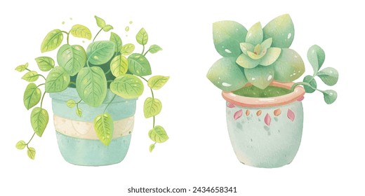 cute plant watercolour vector illustration 