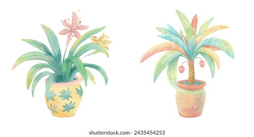 cute plant watercolour vector illustration 