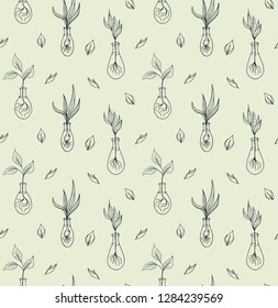 Cute plants in bottles seamless pattern