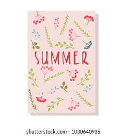 cute plants and branches summer card