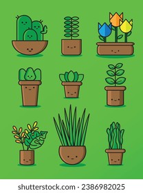 Plantas cortas con estilo plano en varios tipos