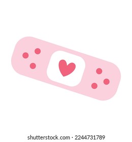 Cute plaster with a heart. Vector flat illustration. Clip art isolated on white background. 