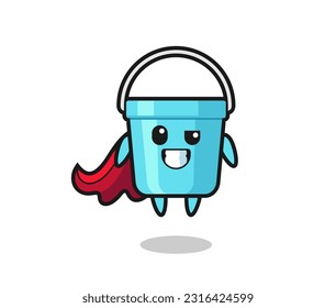 the cute plastic bucket character as a flying superhero , cute style design for t shirt, sticker, logo element