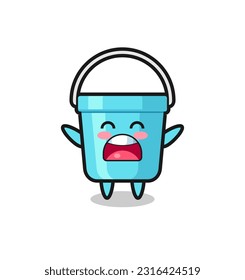 cute plastic bucket mascot with a yawn expression , cute style design for t shirt, sticker, logo element