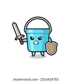 cute plastic bucket soldier fighting with sword and shield , cute style design for t shirt, sticker, logo element