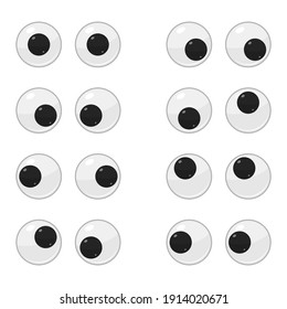 Cute plastic moving eyes for toys, dolls isolated on white background. Eyeballs cartoon set. Vector illustration