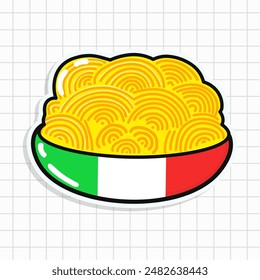 Cute Plate of Spaghetti sticker character. Vector hand drawn cartoon kawaii character illustration icon. Fun Plate of Spaghetti sticker character concept