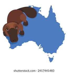 Cute platypus with blue map of Australia