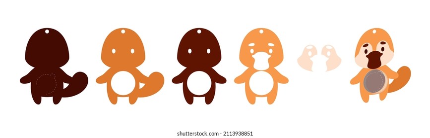 Cute platypus candy ornament. Layered paper decoration treat holder for dome. Hanger for sweets, candy for birthday, baby shower, halloween, christmas. Print, cut out, glue. Vector stock illustration