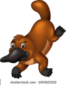 cute platypus cartoon crawl with smiling and waving