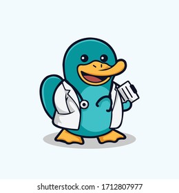 Cute platypus cartoon doctor with white background