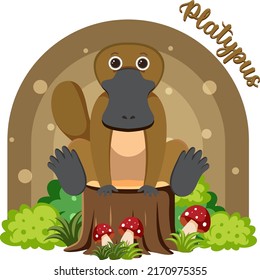 Cute platypus in cartoon flat style illustration