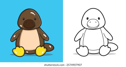 A cute platypus cartoon illustration for a sticker, design element, or coloring book element