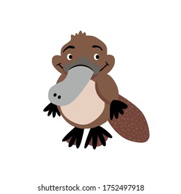 Cute platypus character vector stock illustration in flat style. Cartoon baby animal from Australia.