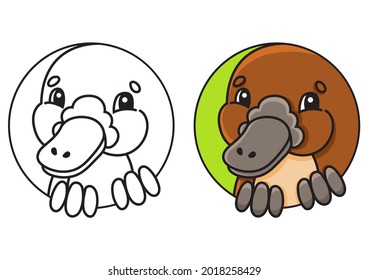 Cute platypus. Coloring book page for kids. Cartoon style. Vector illustration isolated on white background.