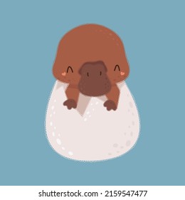 Cute platypus in egg. Vector illustration of a cute animal. Cute little illustration of platypus for kids, baby book, fairy tales, baby shower invitation, textile t-shirt, sticker. svg