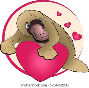 Cute platypus with heart vector illustration