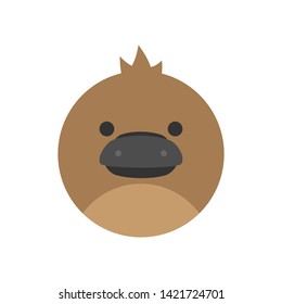 Cute platypus round graphic vector icon. Brown platypus animal head, face illustration. Isolated.