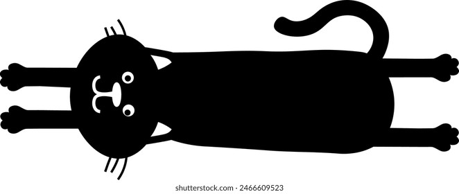 Cute Playful Black Cat Illustration - Minimalist Whimsical Feline Vector Art - Simple Charming Stretching Silhouette - Fun Quirky Animal Cartoon Design