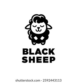 cute playful black sheep goat logo design