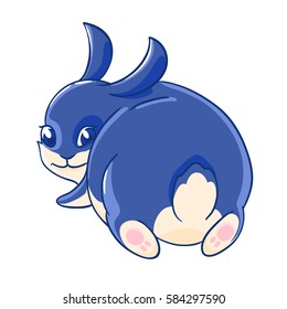 Cute playful blue rabbit looks back.