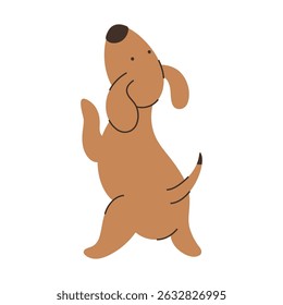 Cute playful brown puppy, minimalist cartoon illustration