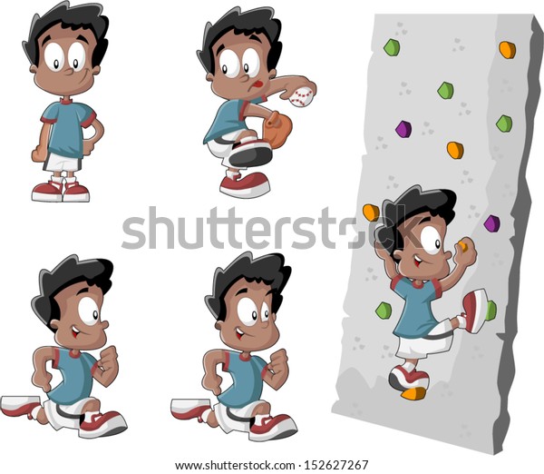 Download Cute Playful Cartoon Black Boy Playing Stock Vector (Royalty Free) 152627267