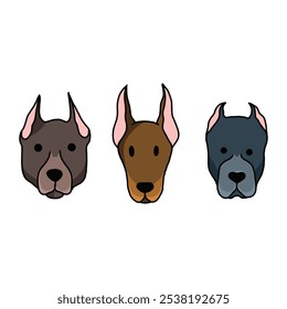 Cute and Playful Cartoon Dog Heads Collection – Three Unique Colors with Rounded Features on Crisp White Background