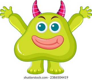 A cute and playful cartoon illustration of green alien monsters with horns