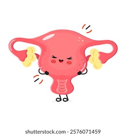 Cute and playful cartoon representation of a healthy uterus lifting weights to promote women s health awareness