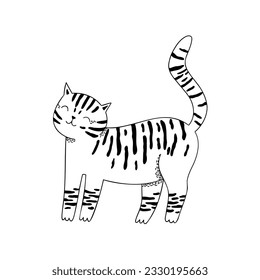 cute playful cat in doodle style. hand drawn vector illustration