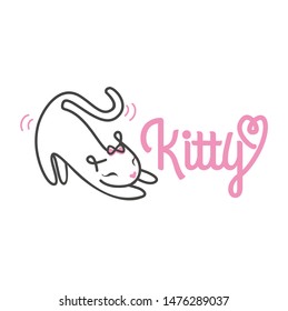 cute and playful cat, line art logo vector
