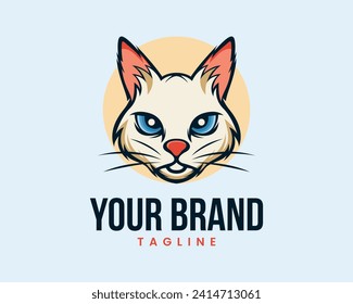 Cute playful Cat logo illustration vector graphic design template cartoon animal pet editable
