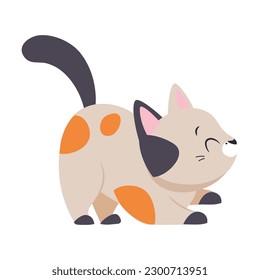 Cute Playful Cat with Spotted Coat as Domestic Pet with Funny Snout Playing Vector Illustration