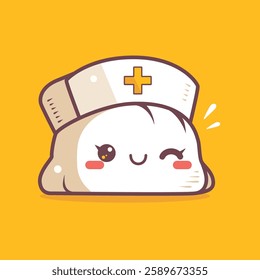 A cute and playful chibi-style illustration of a tiny nurse character resembling a sushi roll. Designed in a kawaii anime aesthetic, this adorable medical-themed figure features a cheerful expression