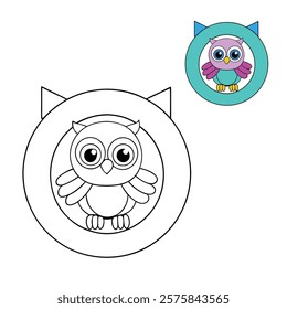 A cute and playful coloring page featuring the letter "O" with a tiny, adorable owl perched on top, perfect for young kids to enjoy coloring and learning the alphabet!