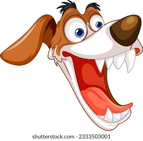 Cute playful crazy dog cartoon head illustration