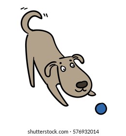 cute playful dog with ball. vector illustration