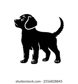 A cute playful dog cub silhouette icon vector art on white background